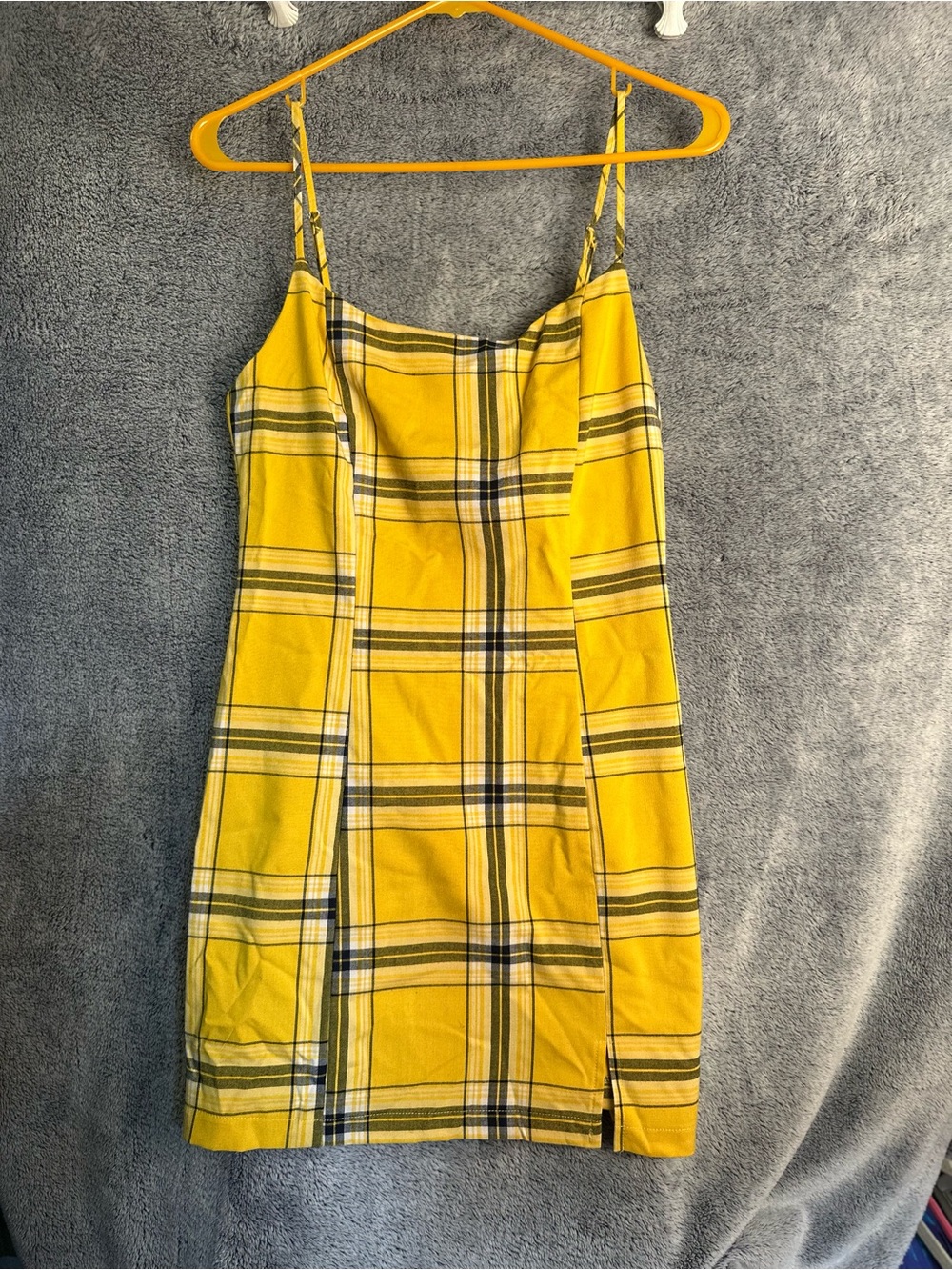 Forever 21 Yellow Plaid Spaghetti-Strap Mini Dress